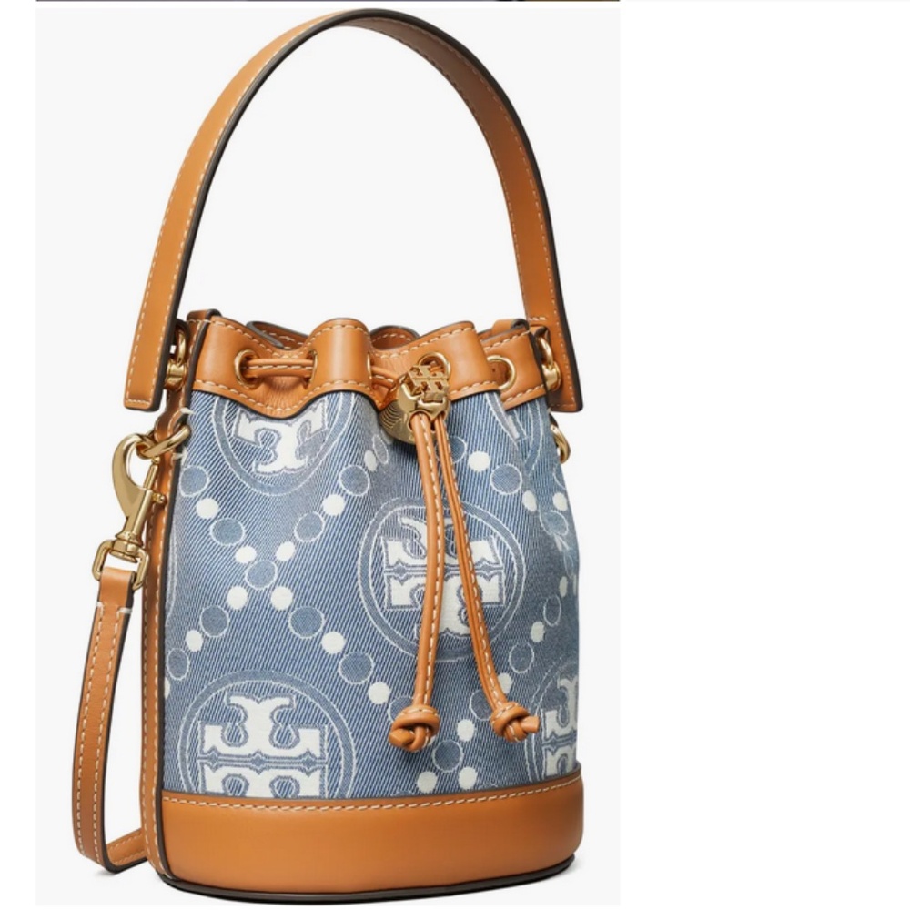 Tory Burch Mini T-Monogram Denim Bucket Bag